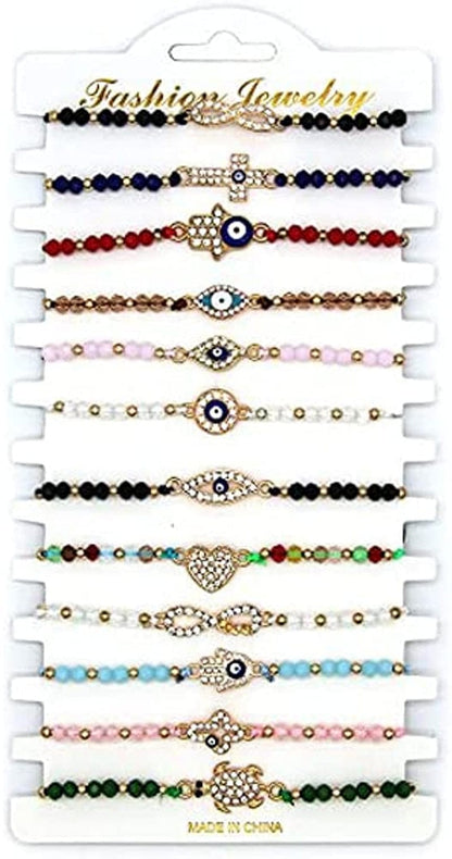 12 Pcs Colorful Evil Eye Beaded Bracelets Hamsa Handmade Braided String Turkish Nazar Amulet Cord Thread Bracelet Anklet Good Luck Blue Lucky Eye Mal De Ojo Jewelry for Protection Apparel & Accessories > Jewelry > Anklets KYLIE MAX 2  