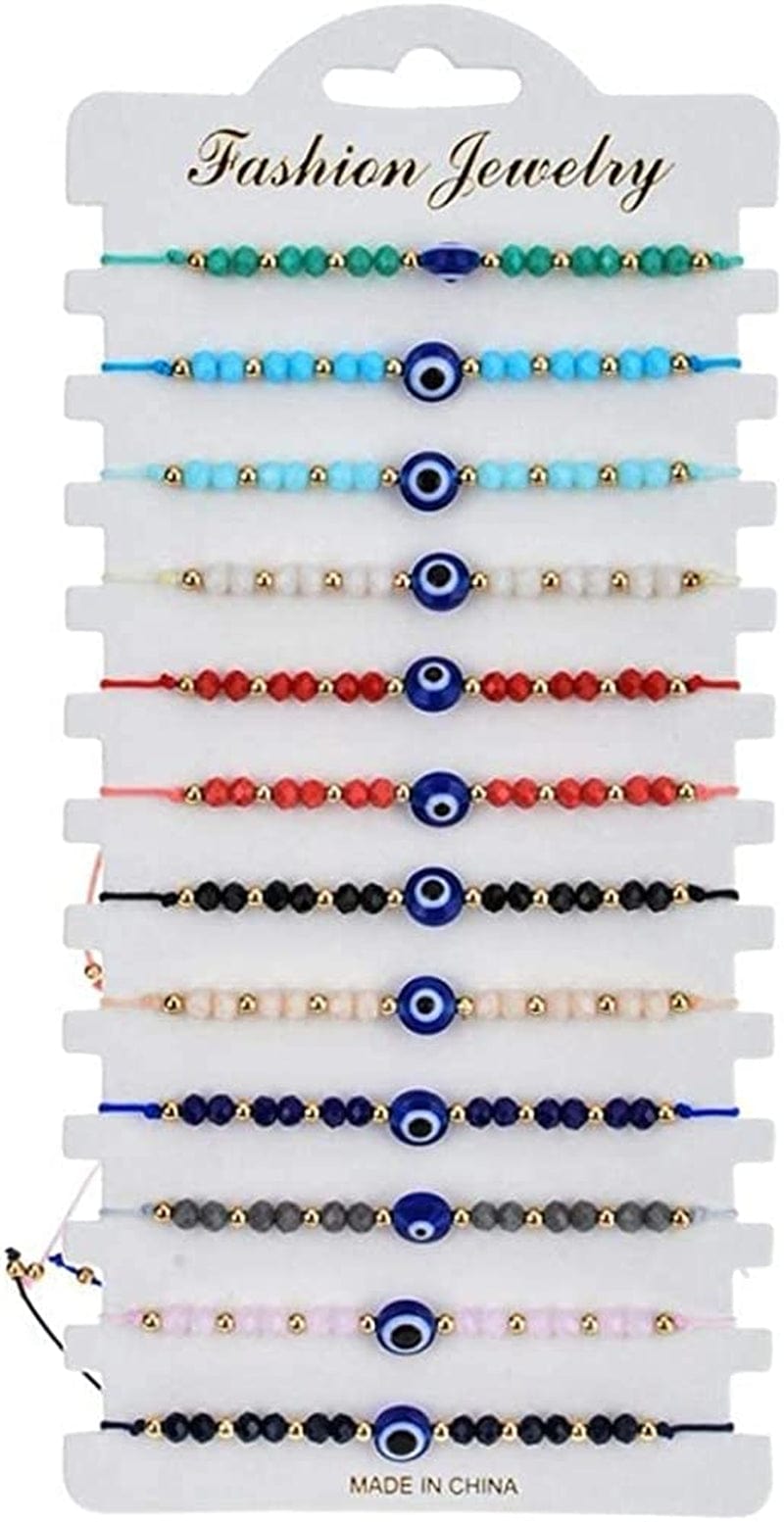 12 Pcs Colorful Evil Eye Beaded Bracelets Hamsa Handmade Braided String Turkish Nazar Amulet Cord Thread Bracelet Anklet Good Luck Blue Lucky Eye Mal De Ojo Jewelry for Protection Apparel & Accessories > Jewelry > Anklets KYLIE MAX   