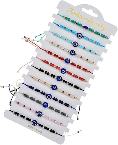 12 Pcs Colorful Evil Eye Beaded Bracelets Hamsa Handmade Braided String Turkish Nazar Amulet Cord Thread Bracelet Anklet Good Luck Blue Lucky Eye Mal De Ojo Jewelry for Protection Apparel & Accessories > Jewelry > Anklets KYLIE MAX Blue  