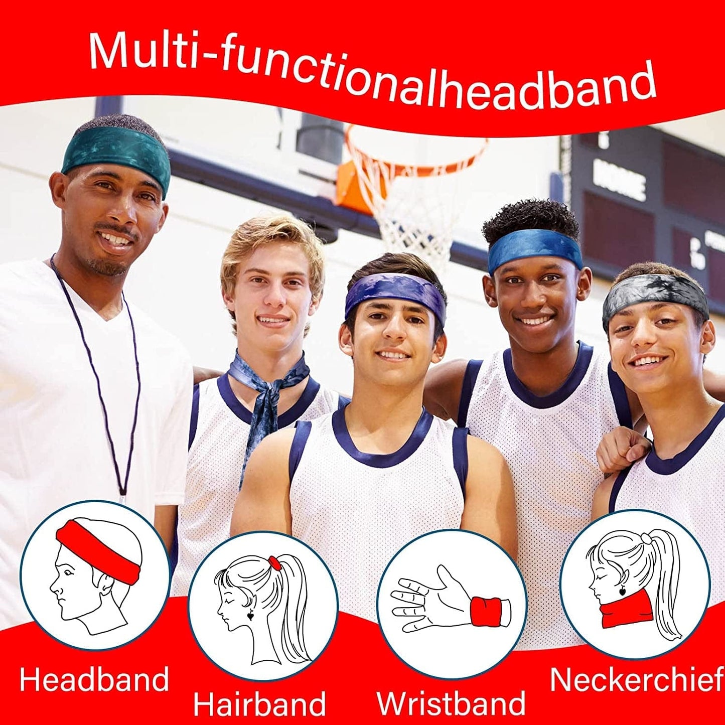 12 Pcs Dye Tie Headbands Adjustable Tie on Headband Elastic Sweat Sports Bandana Non Slip Sports Head Ties for Women Athletic Hair Head Band for Men Running Yoga Soccer Workout Accessories, 12 Colors Apparel & Accessories > Clothing Accessories > Bandanas & Headties Civaner   