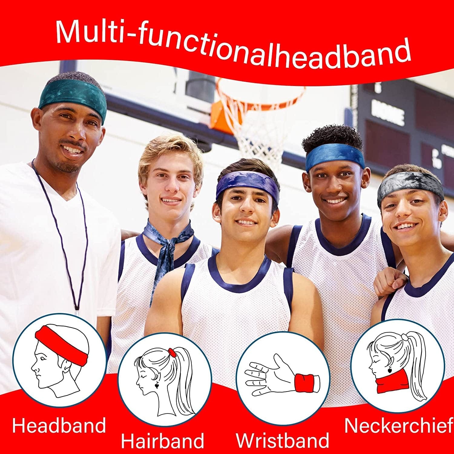 12 Pcs Dye Tie Headbands Adjustable Tie on Headband Elastic Sweat Sports Bandana Non Slip Sports Head Ties for Women Athletic Hair Head Band for Men Running Yoga Soccer Workout Accessories, 12 Colors Apparel & Accessories > Clothing Accessories > Bandanas & Headties Civaner   