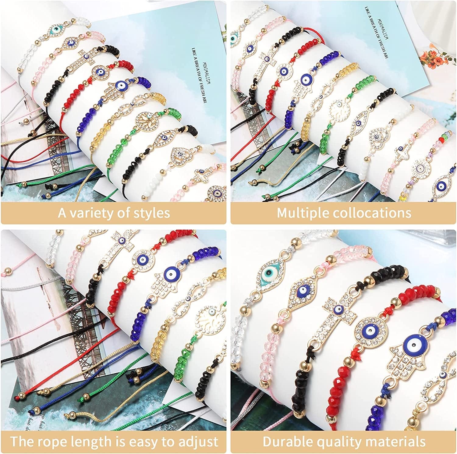 12 Pcs Evil Eye Bracelets Protection Bracelet Mexican Bracelets Mal De Ojo Bracelets Evil Eye Jewelry Hamsa Bracelet Evil Eye Anklet Gold Evil Eye Bracelet for Women Girls Boys Apparel & Accessories > Jewelry > Bracelets DOOBO   