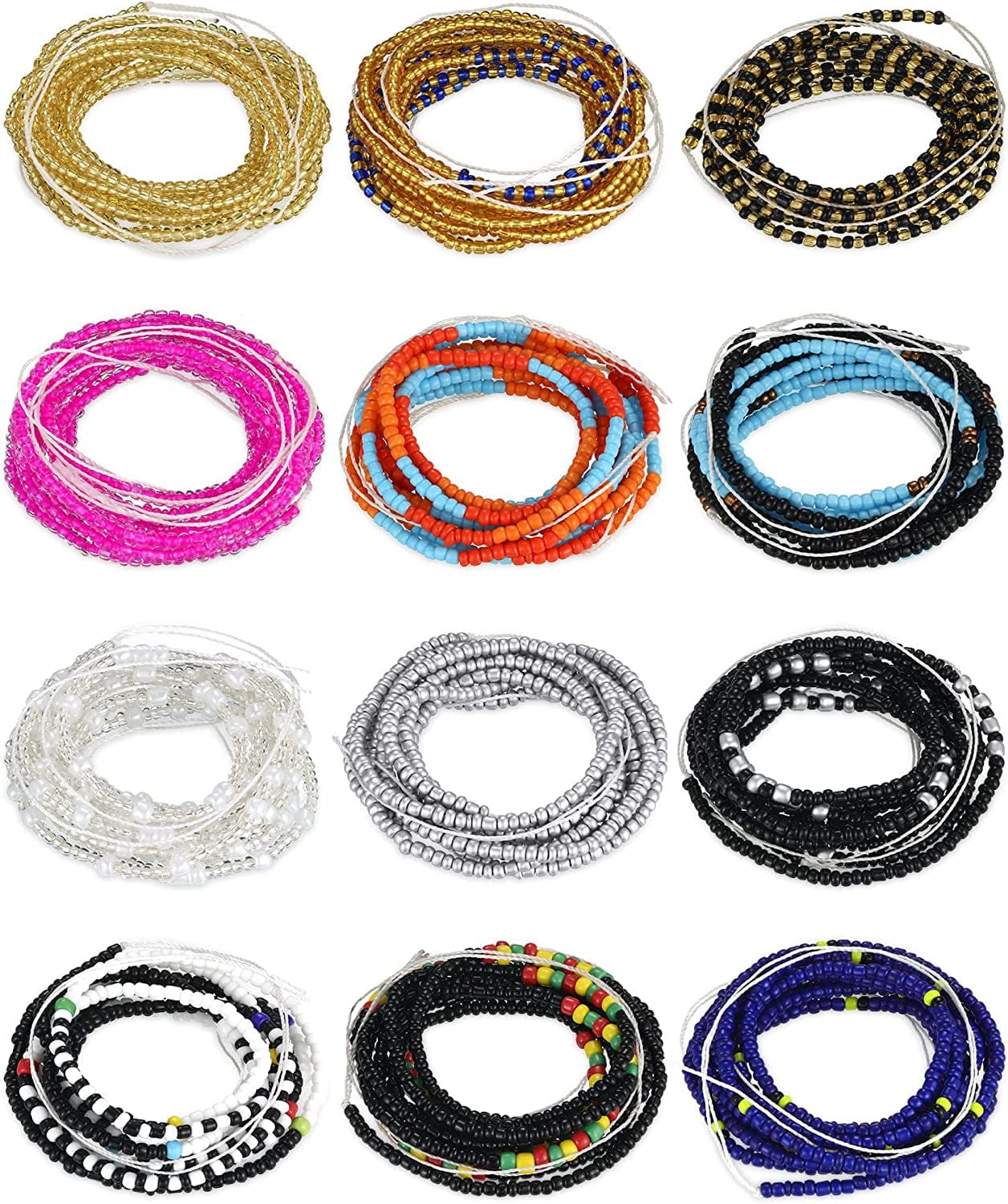 12 Pieces 50 Inch Waist Beads Set Summer Handmade Colorful African Belly Beads Chain plus Size Body Jewelry Non Stretching Belly Chain Jewelry for Women Colorful Waist Jewelry Apparel & Accessories > Jewelry > Body Jewelry Fumete   