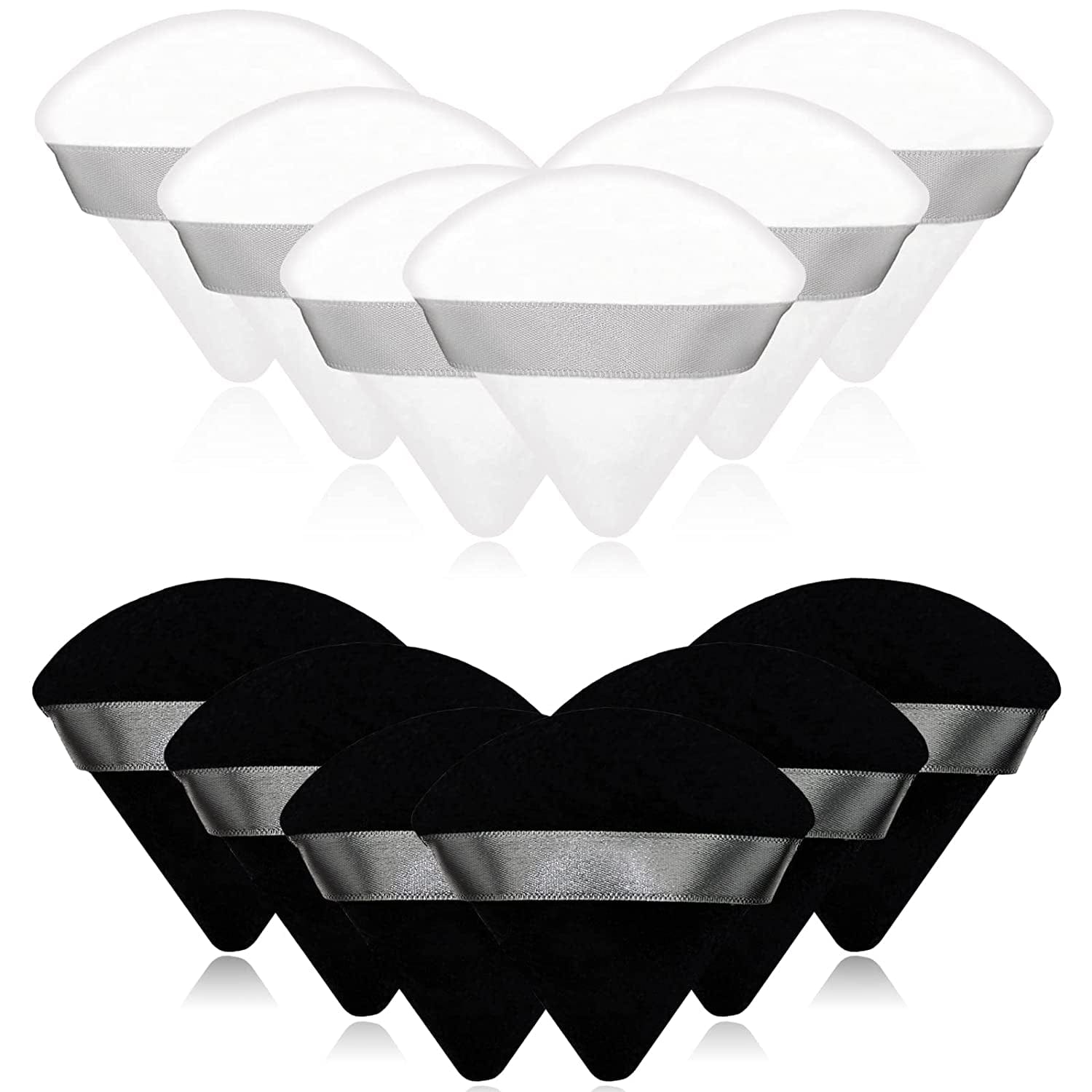 12 Pieces Cosmetic Powder Puff,2.76 Inch Portable Soft Sponge Setting Face Puffs,Triangle Velvet Powder Puff with Ribbon Band Handle for Loose Powder Body Powder Makeup Tool Health & Beauty > Personal Care > Cosmetics > Cosmetic Tools > Makeup Tools Scartink Black and White  