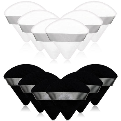 12 Pieces Cosmetic Powder Puff,2.76 Inch Portable Soft Sponge Setting Face Puffs,Triangle Velvet Powder Puff with Ribbon Band Handle for Loose Powder Body Powder Makeup Tool Health & Beauty > Personal Care > Cosmetics > Cosmetic Tools > Makeup Tools Scartink Black and White  