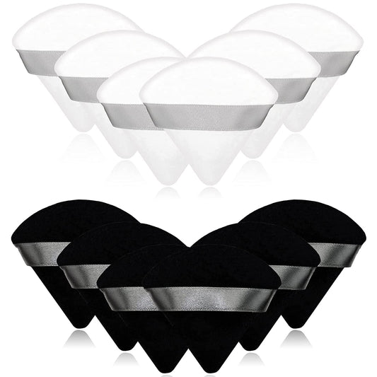 12 Pieces Cosmetic Powder Puff,2.76 Inch Portable Soft Sponge Setting Face Puffs,Triangle Velvet Powder Puff with Ribbon Band Handle for Loose Powder Body Powder Makeup Tool Health & Beauty > Personal Care > Cosmetics > Cosmetic Tools > Makeup Tools Scartink Black and White  