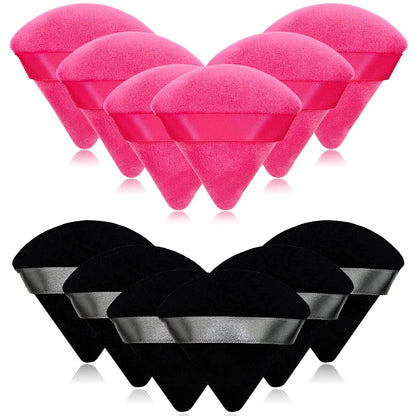12 Pieces Cosmetic Powder Puff,2.76 Inch Portable Soft Sponge Setting Face Puffs,Triangle Velvet Powder Puff with Ribbon Band Handle for Loose Powder Body Powder Makeup Tool Health & Beauty > Personal Care > Cosmetics > Cosmetic Tools > Makeup Tools Scartink Black and Rose Red  