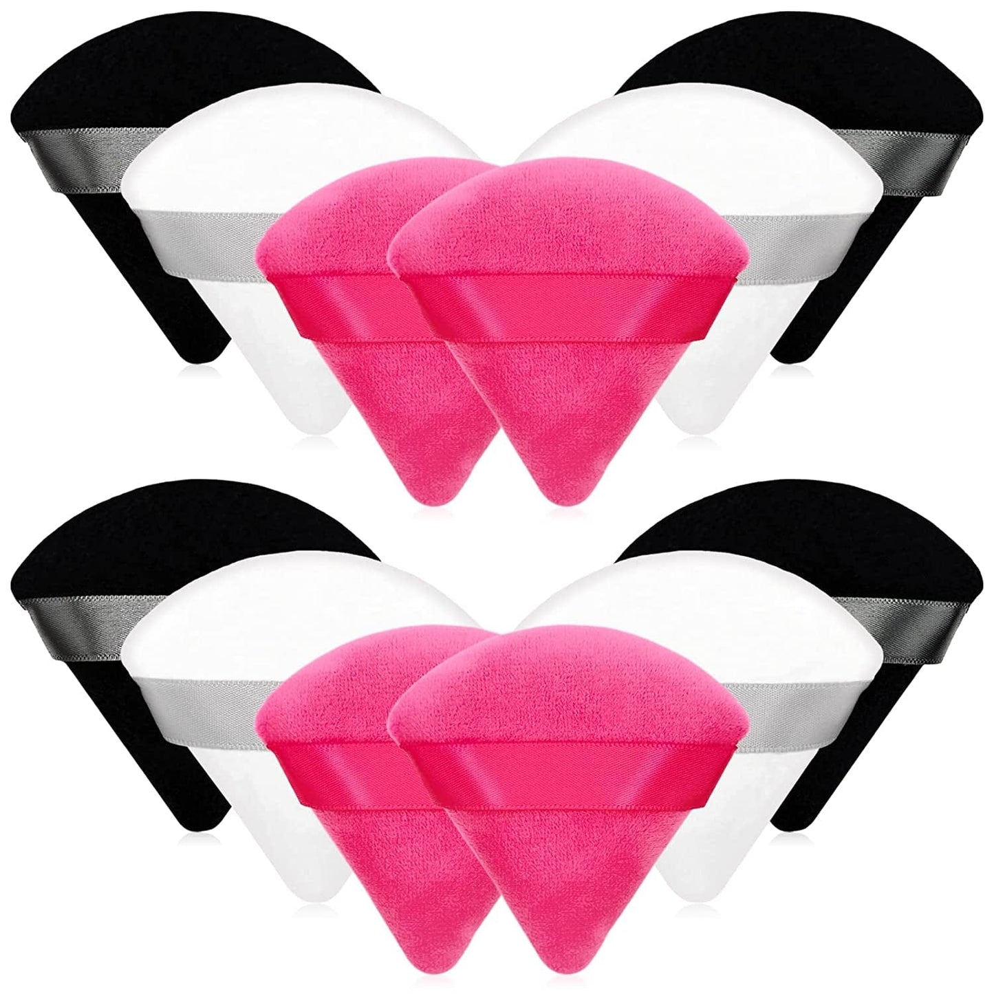12 Pieces Cosmetic Powder Puff,2.76 Inch Portable Soft Sponge Setting Face Puffs,Triangle Velvet Powder Puff with Ribbon Band Handle for Loose Powder Body Powder Makeup Tool Health & Beauty > Personal Care > Cosmetics > Cosmetic Tools > Makeup Tools Scartink Black,White,Rose Red  