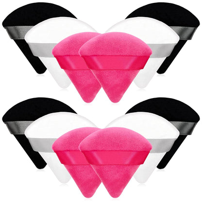 12 Pieces Cosmetic Powder Puff,2.76 Inch Portable Soft Sponge Setting Face Puffs,Triangle Velvet Powder Puff with Ribbon Band Handle for Loose Powder Body Powder Makeup Tool Health & Beauty > Personal Care > Cosmetics > Cosmetic Tools > Makeup Tools Scartink Black,White,Rose Red  