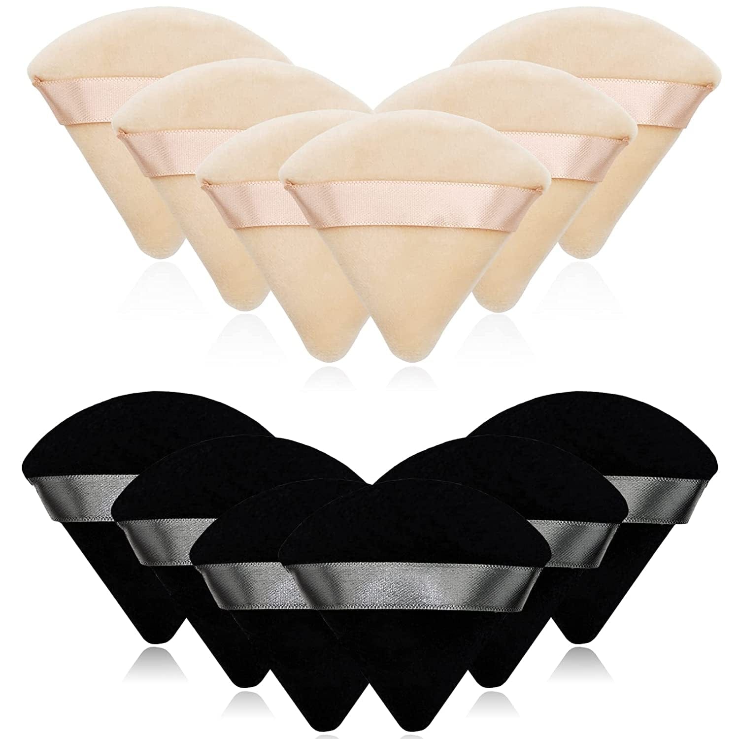 12 Pieces Cosmetic Powder Puff,2.76 Inch Portable Soft Sponge Setting Face Puffs,Triangle Velvet Powder Puff with Ribbon Band Handle for Loose Powder Body Powder Makeup Tool Health & Beauty > Personal Care > Cosmetics > Cosmetic Tools > Makeup Tools Scartink Black and Nude  