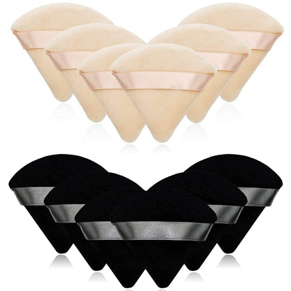 12 Pieces Cosmetic Powder Puff,2.76 Inch Portable Soft Sponge Setting Face Puffs,Triangle Velvet Powder Puff with Ribbon Band Handle for Loose Powder Body Powder Makeup Tool Health & Beauty > Personal Care > Cosmetics > Cosmetic Tools > Makeup Tools Scartink Black and Nude  