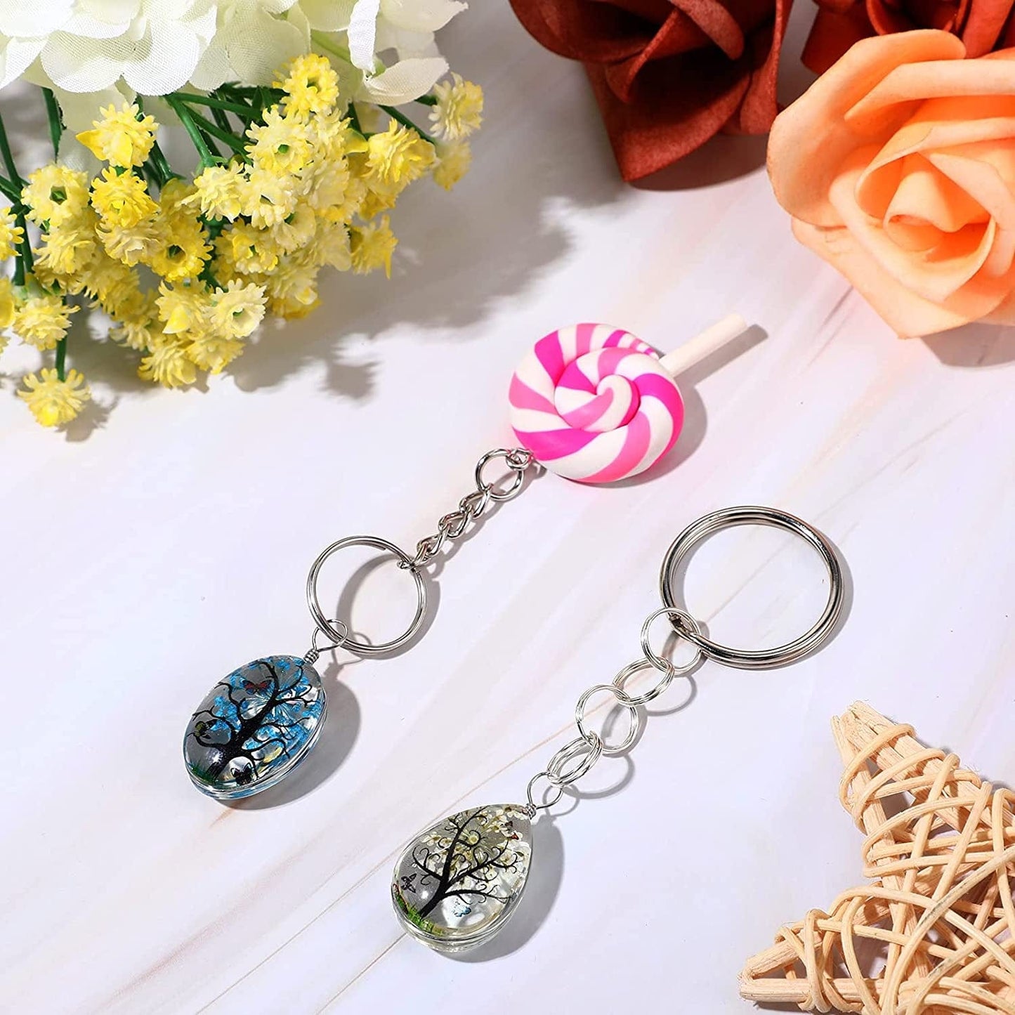 12 Pieces Dried Flower Tree Pendant Mixed Colors Transparent Resin Charms Water Drop Glass Beads Lacework Pressed Flower Charms for Necklace Making Jewelry DIY Craft , 0.7 X 1 X 0.3 Inch