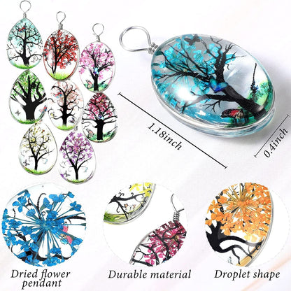 12 Pieces Dried Flower Tree Pendant Mixed Colors Transparent Resin Charms Water Drop Glass Beads Lacework Pressed Flower Charms for Necklace Making Jewelry DIY Craft , 0.7 X 1 X 0.3 Inch