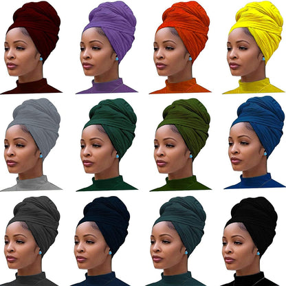12 Pieces Head Wrap Scarf Stretch Jersey Turban Extra Long Ultra Soft Urban Headwraps for Women Solid Color African Headwear Headband Tie (Set 01) Apparel & Accessories > Clothing Accessories > Headwear Messen Dark Gray,Army Green,Orange Color,Silver Gray,Hemp Grey,Denim Blue, Dark Navy,Dark Red Wine,Light Purple,Dark Green,Yellow,Black  