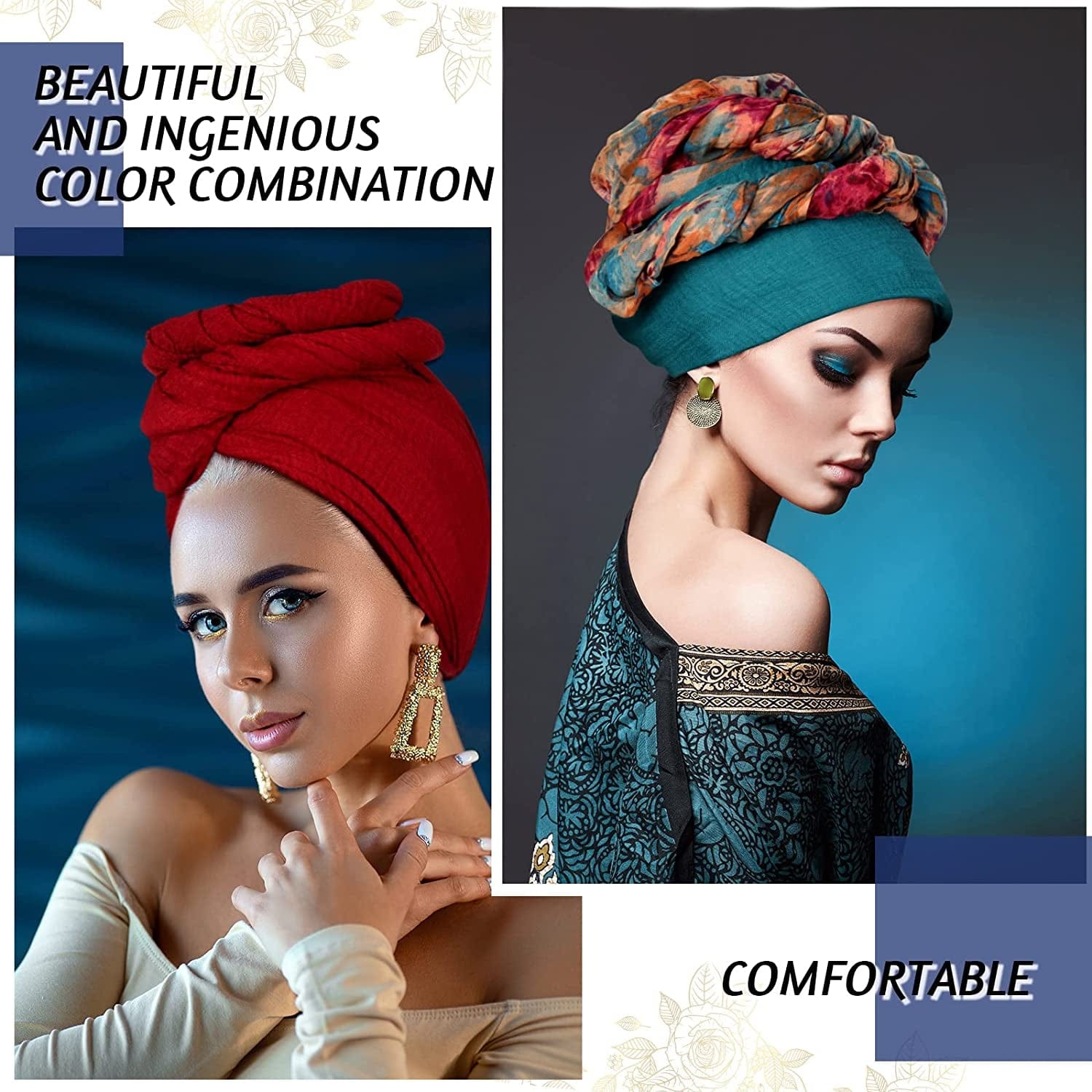 12 Pieces Head Wraps for Women Turban Head Wraps Solid Color African Headwear Headband Tie Soft Long Hair Wrap Scarf Apparel & Accessories > Clothing Accessories > Headwear Geyoga   