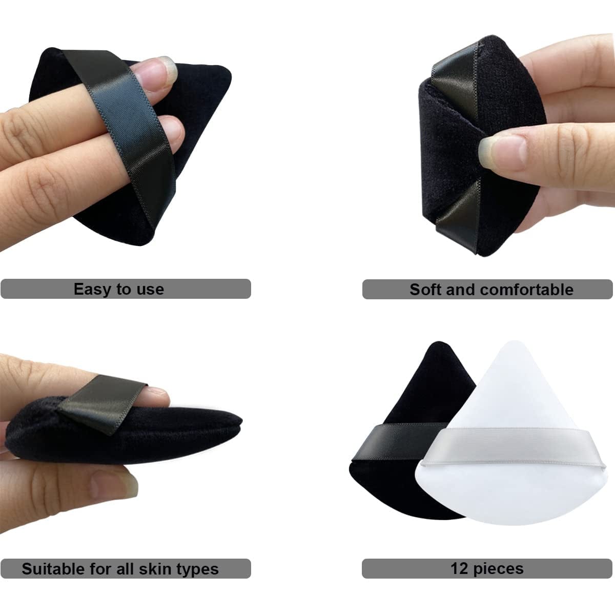 12 Pieces Pure Cotton Face Powder Puff, Soft Triangle Makeup Puff for Loose Powder, Mineral Powder, Foundation, Blush, Body Cosmetic Makeup Tool(Black,White) Health & Beauty > Personal Care > Cosmetics > Cosmetic Tools > Makeup Tools yuntop   
