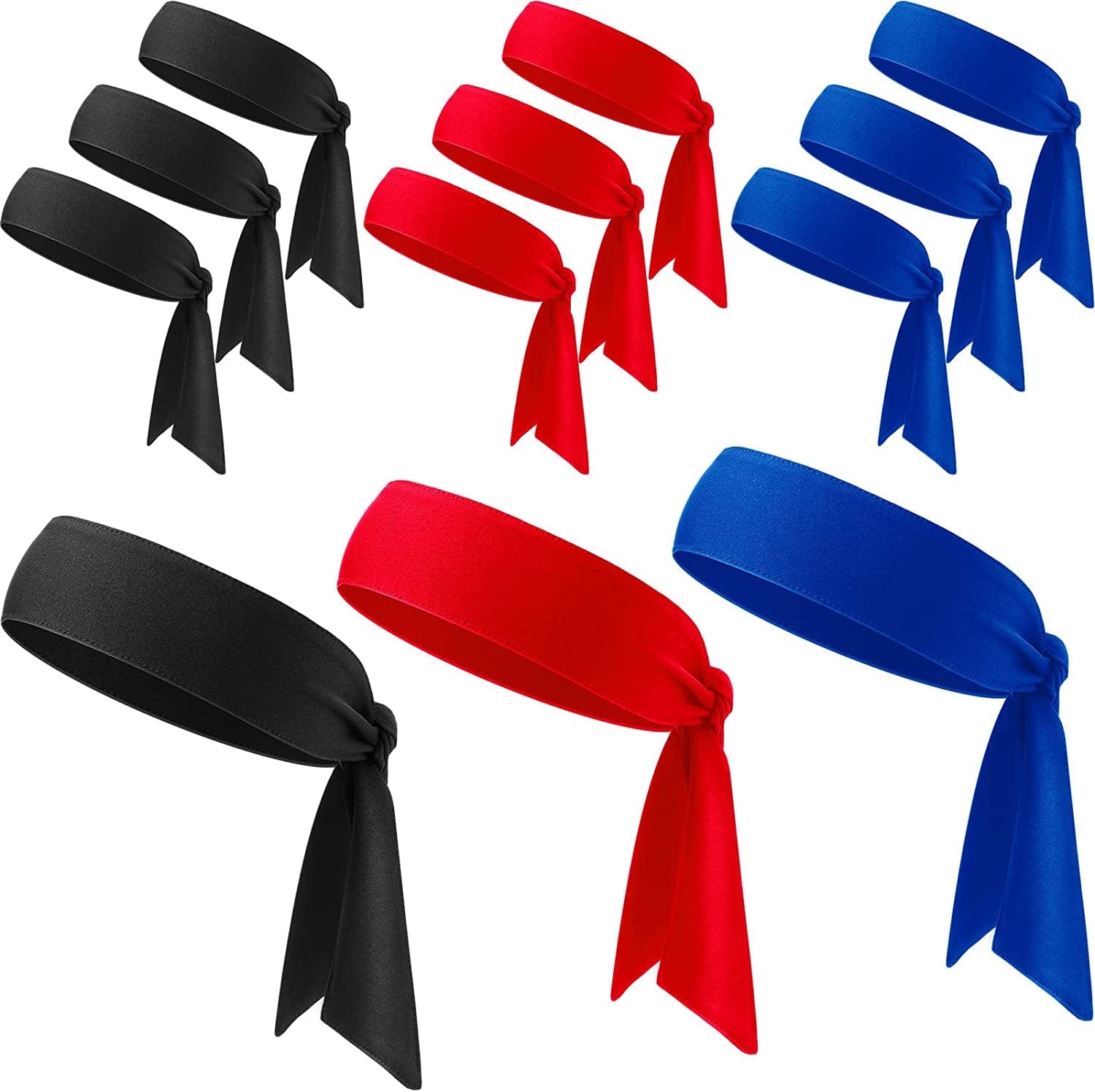 12 Pieces Tennis Tie Headband Hair Band Unisex Dry Head Tie Sport Tie Back Headband for Basketball, Running, Tennis, Karate, Athletics Apparel & Accessories > Clothing Accessories > Bandanas & Headties WILLBOND Black, Red, Royal Blue  
