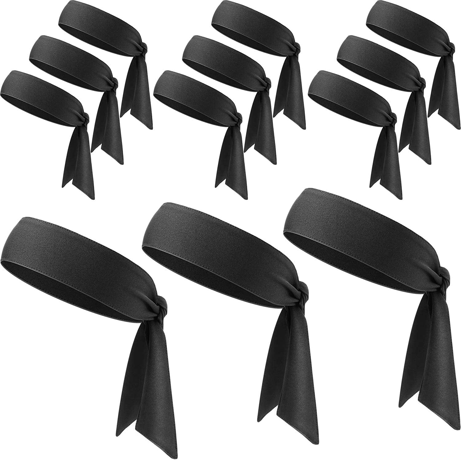 12 Pieces Tennis Tie Headband Hair Band Unisex Dry Head Tie Sport Tie Back Headband for Basketball, Running, Tennis, Karate, Athletics Apparel & Accessories > Clothing Accessories > Bandanas & Headties WILLBOND Black  