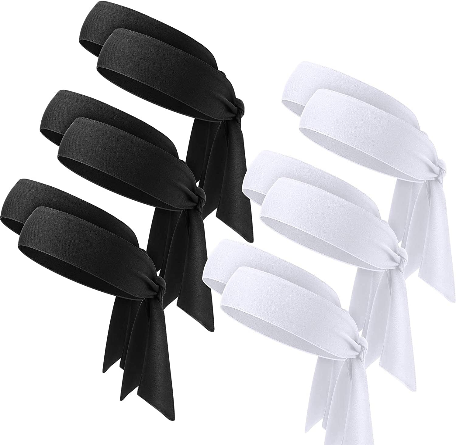 12 Pieces Tennis Tie Headband Hair Band Unisex Dry Head Tie Sport Tie Back Headband for Basketball, Running, Tennis, Karate, Athletics Apparel & Accessories > Clothing Accessories > Bandanas & Headties WILLBOND Black, White  