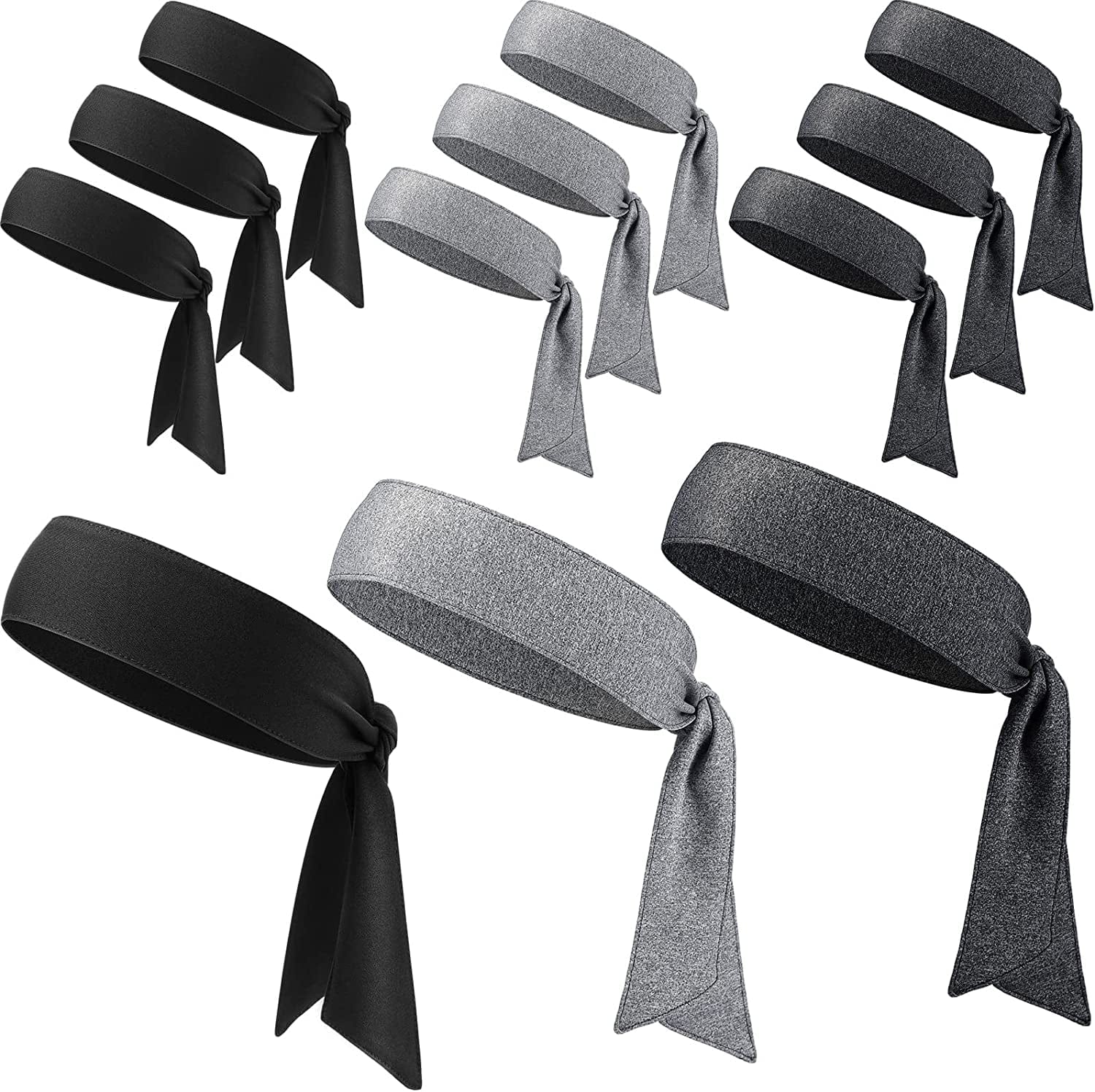 12 Pieces Tennis Tie Headband Hair Band Unisex Dry Head Tie Sport Tie Back Headband for Basketball, Running, Tennis, Karate, Athletics Apparel & Accessories > Clothing Accessories > Bandanas & Headties WILLBOND Black, Dark Gray, Light Gray  