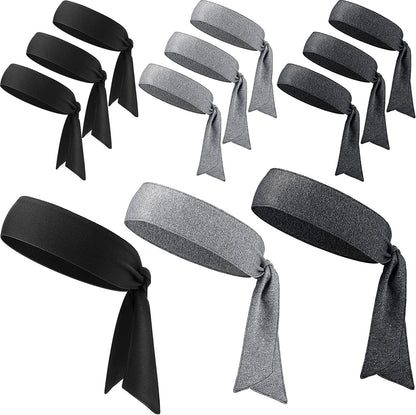12 Pieces Tennis Tie Headband Hair Band Unisex Dry Head Tie Sport Tie Back Headband for Basketball, Running, Tennis, Karate, Athletics Apparel & Accessories > Clothing Accessories > Bandanas & Headties WILLBOND Black, Dark Gray, Light Gray  