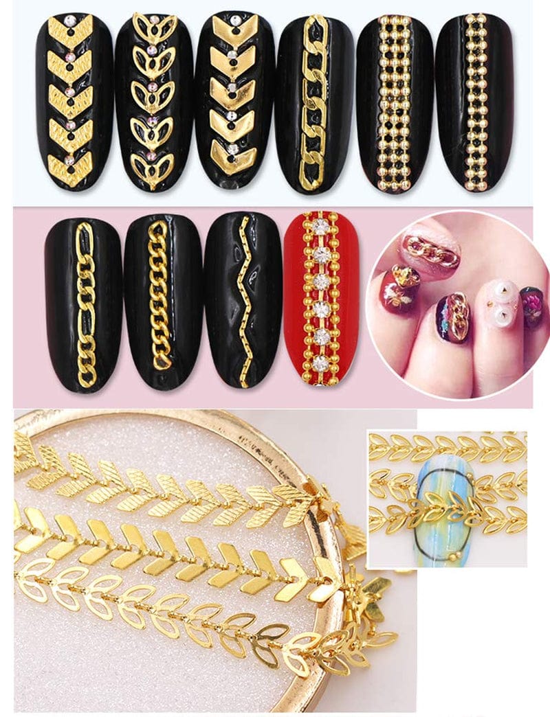 12 Styles Metal Nails Supplies 3D Nail Accessory Chains for Women Nail Art Decoration Charms 3.9In Mix Nail Punk Glitter Studs Line Pattern Mixed Design Nail DIY Decoration Tools Health & Beauty > Personal Care > Cosmetics > Cosmetic Tools > Nail Tools Letswin   