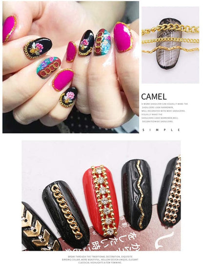 12 Styles Metal Nails Supplies 3D Nail Accessory Chains for Women Nail Art Decoration Charms 3.9In Mix Nail Punk Glitter Studs Line Pattern Mixed Design Nail DIY Decoration Tools Health & Beauty > Personal Care > Cosmetics > Cosmetic Tools > Nail Tools Letswin   