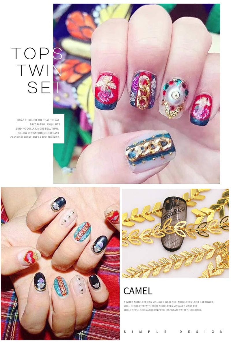 12 Styles Metal Nails Supplies 3D Nail Accessory Chains for Women Nail Art Decoration Charms 3.9In Mix Nail Punk Glitter Studs Line Pattern Mixed Design Nail DIY Decoration Tools Health & Beauty > Personal Care > Cosmetics > Cosmetic Tools > Nail Tools Letswin   