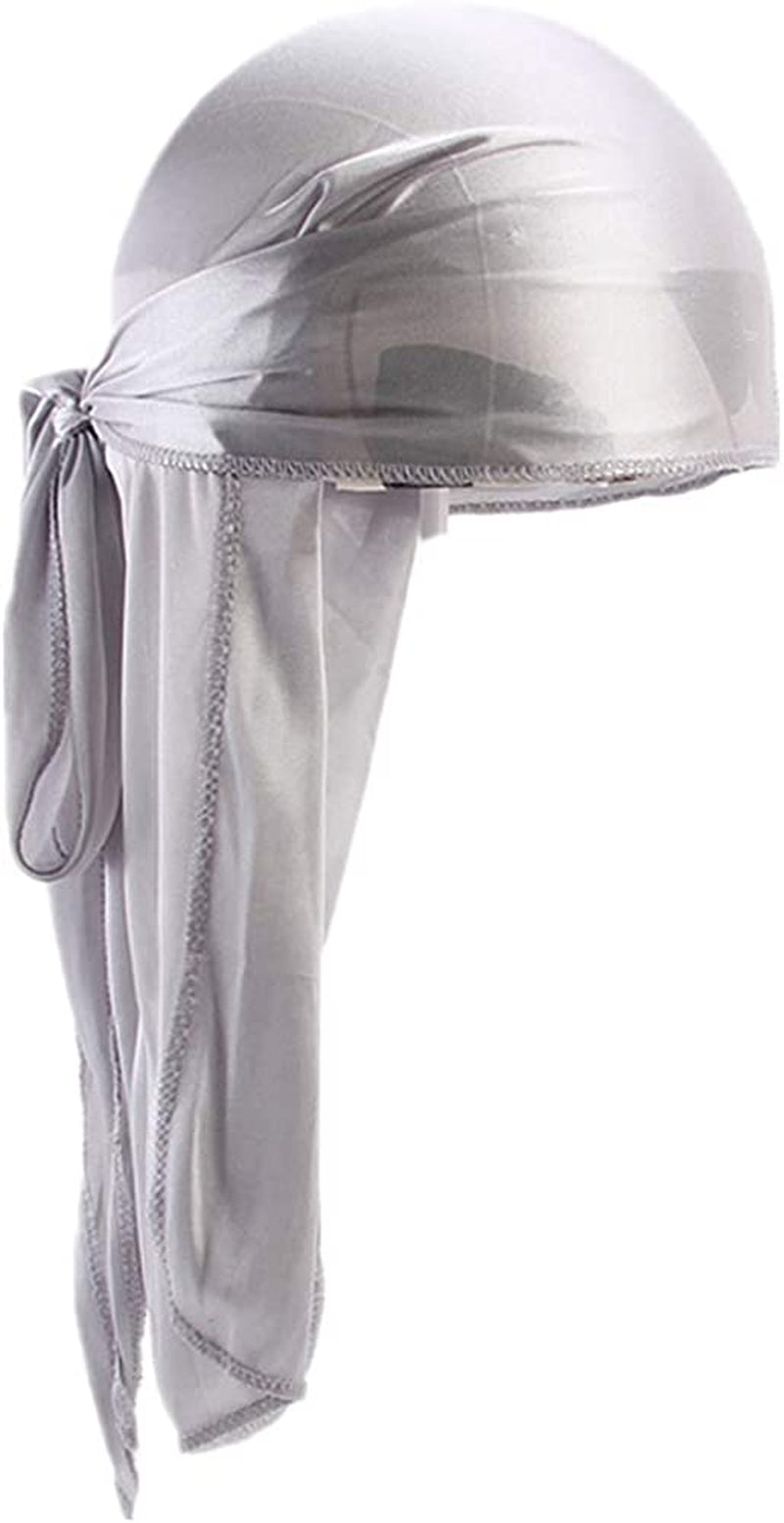 Fxhixiy Men Women Durag Extra Long-Tail Headwraps Silky Satin Pirate Cap Bandana Hat for 360 Waves Apparel & Accessories > Clothing Accessories > Bandanas & Headties Fxhixiy Silver  
