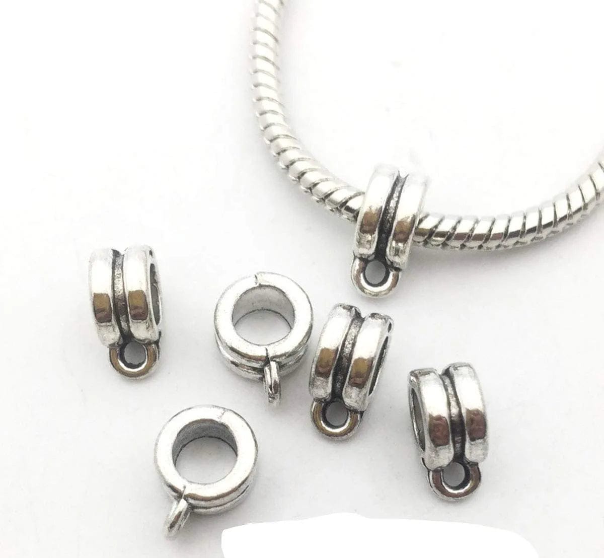 120Pcs Bail Beads Charm Bracelets Mixed Antique Tibetan Silver Bail Tube Beads,Spacer Bead,Bail Beads,Bead Hanger Fit Charm European Bracelet Bracelet Pendant Charms 120pcs Mixed