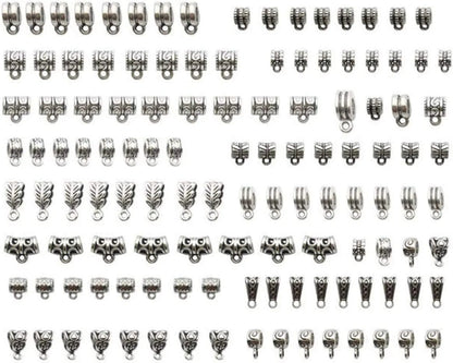 120Pcs Bail Beads Charm Bracelets Mixed Antique Tibetan Silver Bail Tube Beads,Spacer Bead,Bail Beads,Bead Hanger Fit Charm European Bracelet Bracelet Pendant Charms 120pcs Mixed