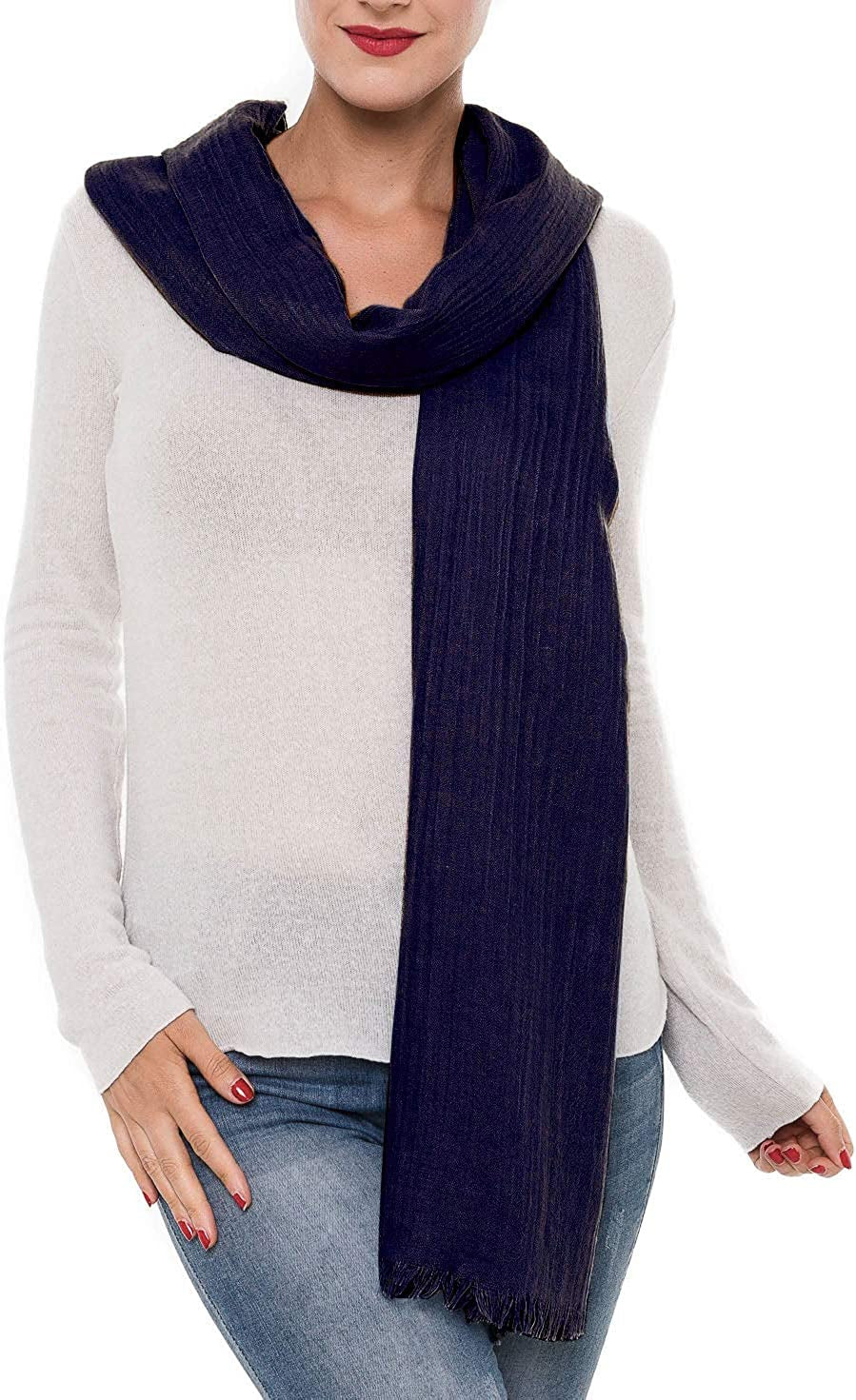 Scarfs for Women Fashion Lightweight Solid Colors Wrap Shawl for Fall Winter Apparel & Accessories > Clothing Accessories > Scarves & Shawls MIMOSITO 2 Fringed Edges, Navy  