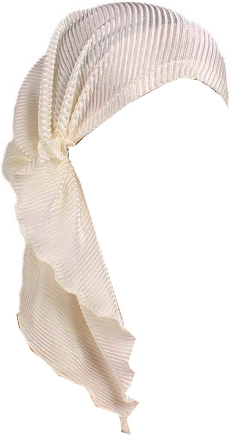 Qhome Women Soft Ruffle Head Scarf Chemo Hat Turban Pre-Tied Headwear Bandana Headscarf Tichel for Cancer Apparel & Accessories > Clothing Accessories > Headwear Qhome cap Beige 1  