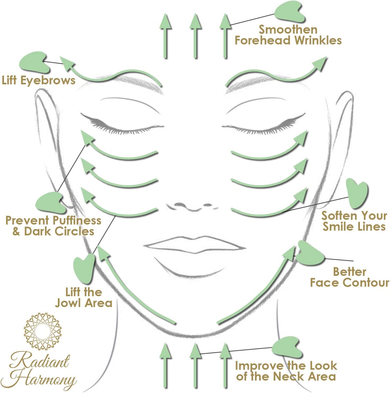 Radiant Harmony Gua Sha - Light Jade Gua Sha Massage Tool as Face Massager - Guasha Tool for Face as Skin Care Tools - Easy to Use Gua Sha Facial Tools - Arrives in a Luxury Box & Bag with Guide Health & Beauty > Personal Care > Cosmetics > Cosmetic Tools > Skin Care Tools RADIANT HARMONY   