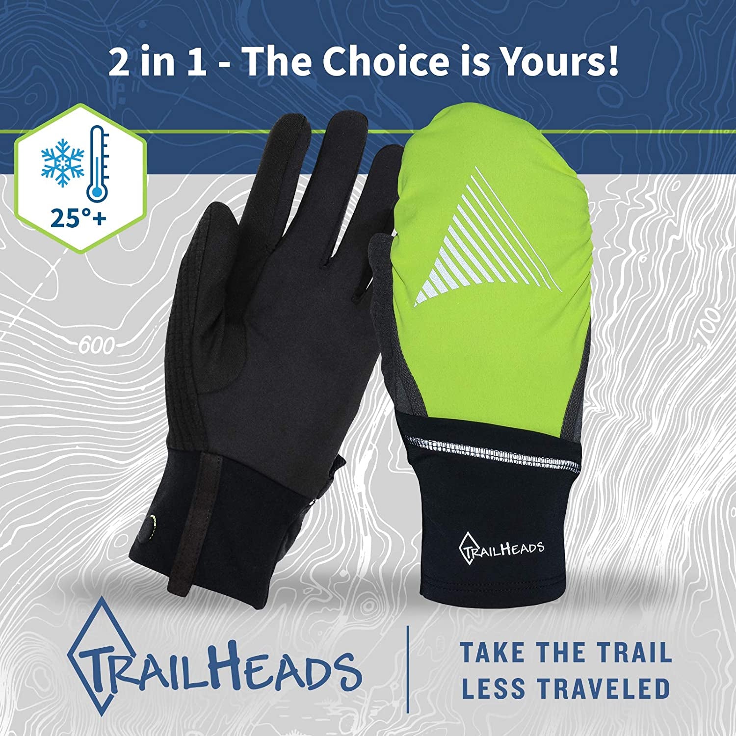 Trailheads Men'S Touchscreen Gloves with Reflective Waterproof Mitten Shell - Convertible Running Gloves Apparel & Accessories > Clothing Accessories > Gloves & Mittens TrailHeads   