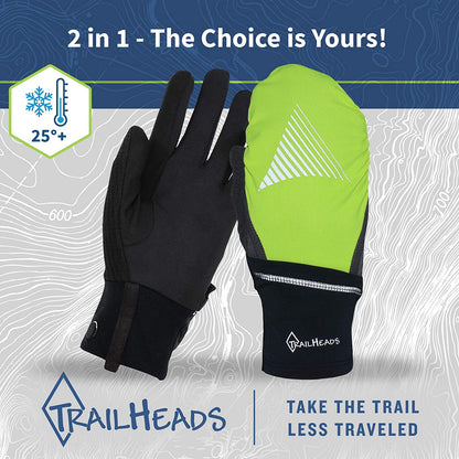 Trailheads Men'S Touchscreen Gloves with Reflective Waterproof Mitten Shell - Convertible Running Gloves Apparel & Accessories > Clothing Accessories > Gloves & Mittens TrailHeads   