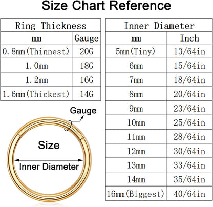 Ldurian Surgical Steel Nose Ring Hypoallergenic Nose Piercing Jewelry 20G 18G 16G 14G Diameter 5Mm to 16Mm Hinged Nose Rings Hoops for Women Gold Silver Rose Gold Black Color Apparel & Accessories > Jewelry > Rings KYLIE MAX   