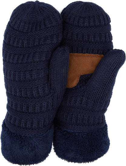 C.C Women Thick Knit Faux Fur Sherpa Fleece Lined Warm Winter Gloves Mittens (CG-36)(MT-008,25,715,816,1816,6245) Apparel & Accessories > Clothing Accessories > Gloves & Mittens C.C Navy -Thick Solid  
