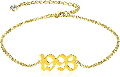 QJLE Ankle Bracelets for Women,Personalized Birth Year Number Gold Anklets for Women,Summer Beach Foot Chain Dainty Anklet Jewelry Birthday Gifts for Her Apparel & Accessories > Jewelry > Anklets QJLE Gold 1993  