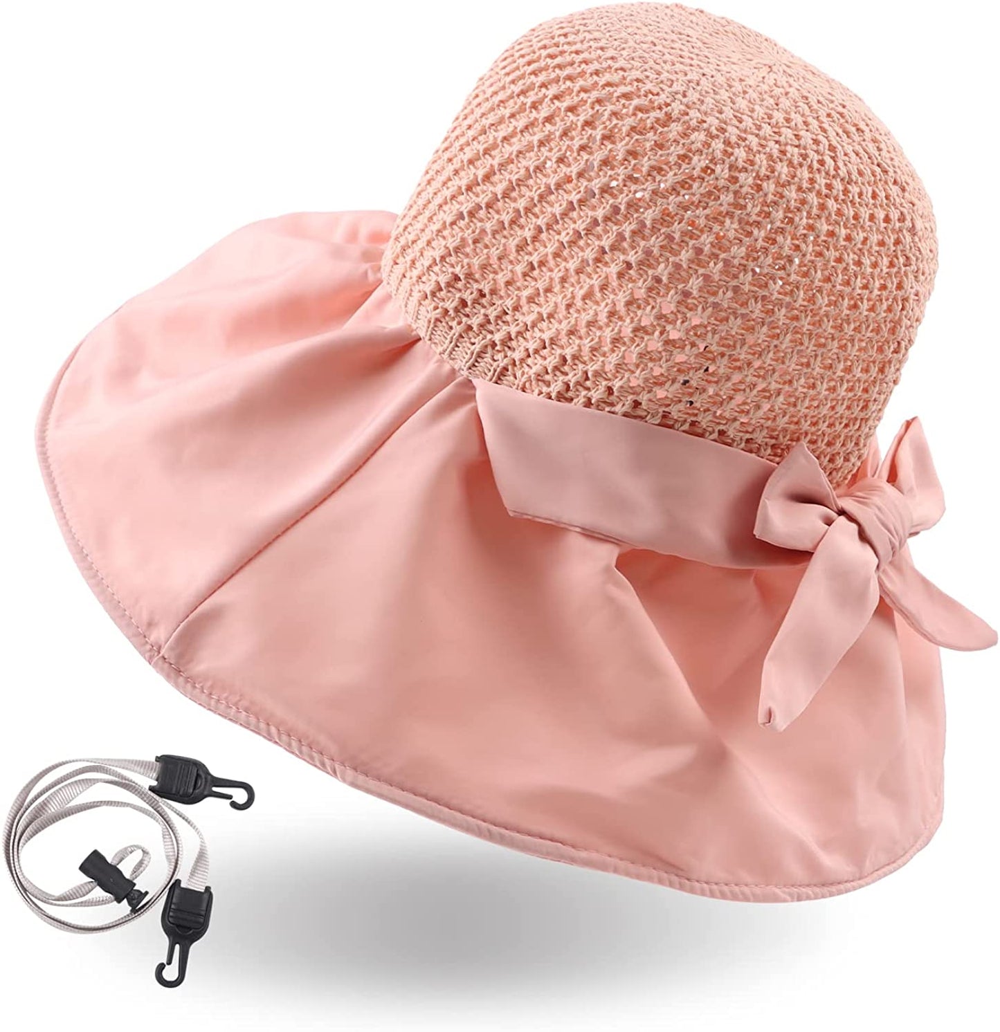 Women Wide Brim Hat Hollow Breathable Summer Bucket Hat Bow Lady’S Sun Cap for Travel Apparel & Accessories > Clothing Accessories > Hats Zsedrut Pink 2  