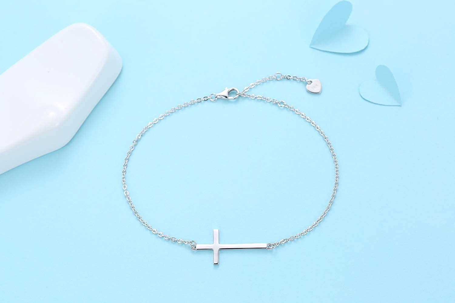 Cross Anklet/Bracelet for Women 925 Sterling Silver Adjustable Cross Bracelet/Ankle Bracelet (Large Bracelet) Apparel & Accessories > Jewelry > Anklets YZSFMZGE   