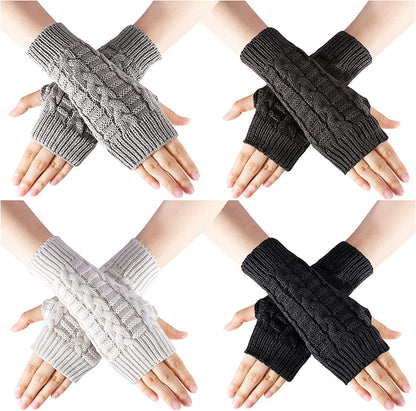 SOCKFUN Knit Fingerless Gloves for Women Hand Warmer Gloves, Thumbhole Warm Winter Fingerless Mittens for Women 4 Pairs Apparel & Accessories > Clothing Accessories > Gloves & Mittens sockfun Cable Black Grey White 4pack  