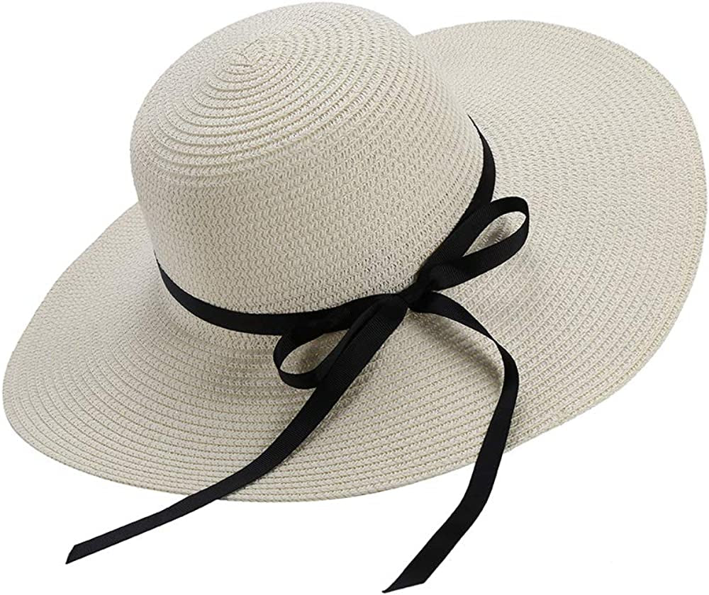 Sun Hats Floppy Foldable Bowknot Large Wide Brim Straw Women'S Hats Summer Beach Beach Cap UV Protection Apparel & Accessories > Clothing Accessories > Hats FunYun White  