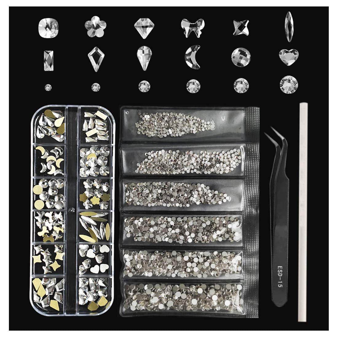Micro AB Rhinestones with Glue and Tool, 1 Bottle of Ultra Mini 1.2Mm Caviar Beads Rhinestones for 3D Nail Art with 8Ml Glue and Tool Included Health & Beauty > Personal Care > Cosmetics > Cosmetic Tools > Nail Tools ULGAI Clear 120  
