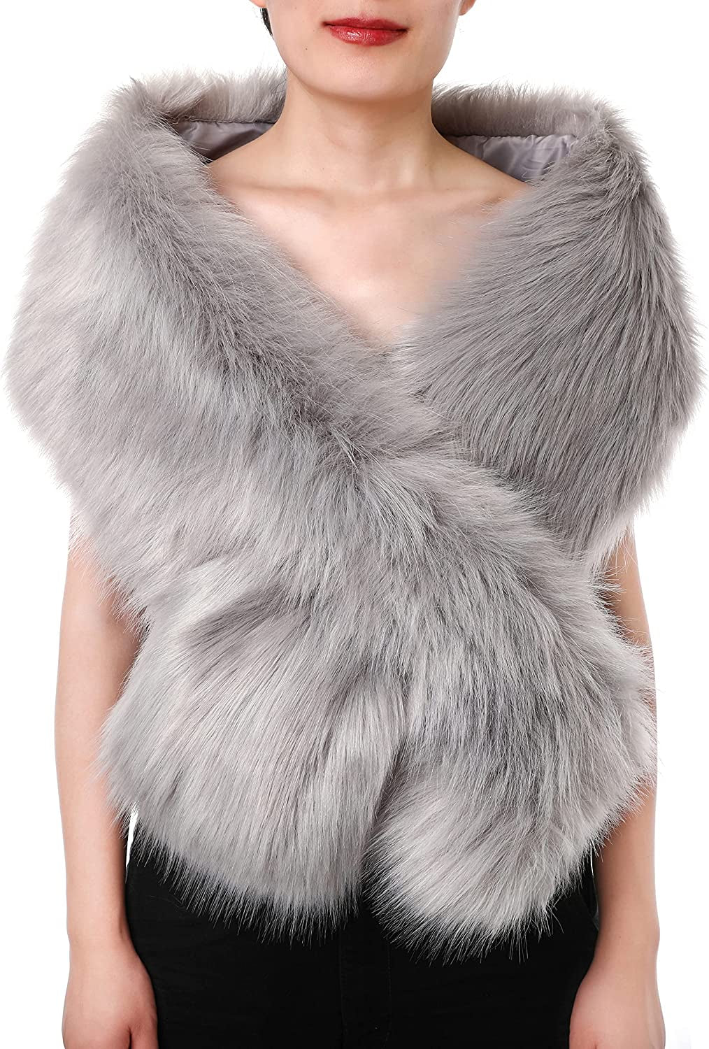 Dikoaina Women'S Winter Fake Faux Fur Scarf Wrap Collar Shawl Shrug Apparel & Accessories > Clothing Accessories > Scarves & Shawls Dikoaina Light Grey 48"/125cm 