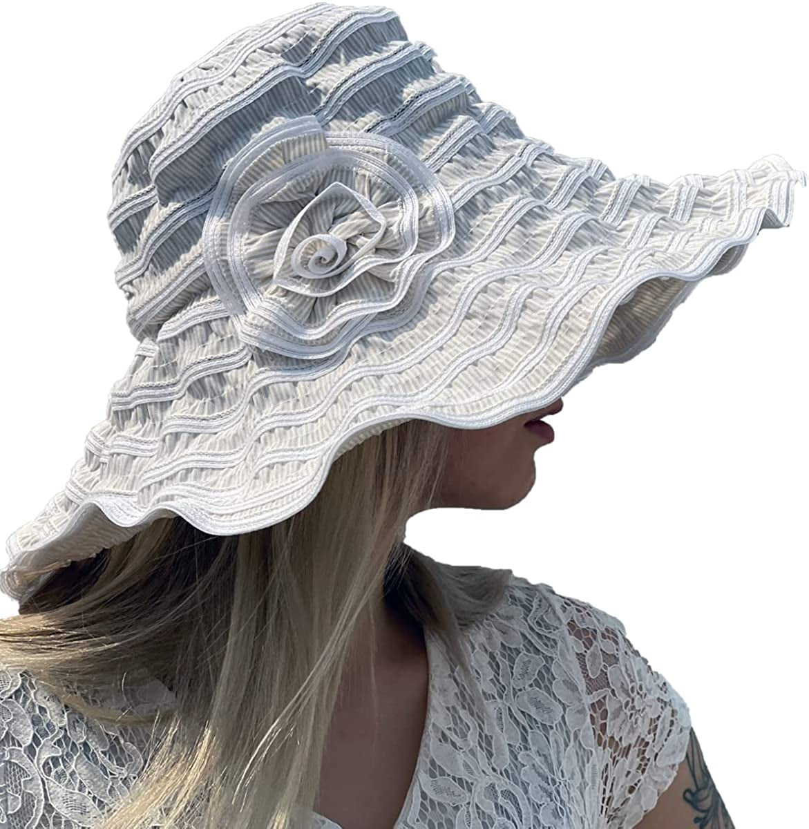 Women Folding Vintage Outdoor Sun Hats for Beach Garden Travelling UV Protection Apparel & Accessories > Clothing Accessories > Hats FORBUSITE Off-white  