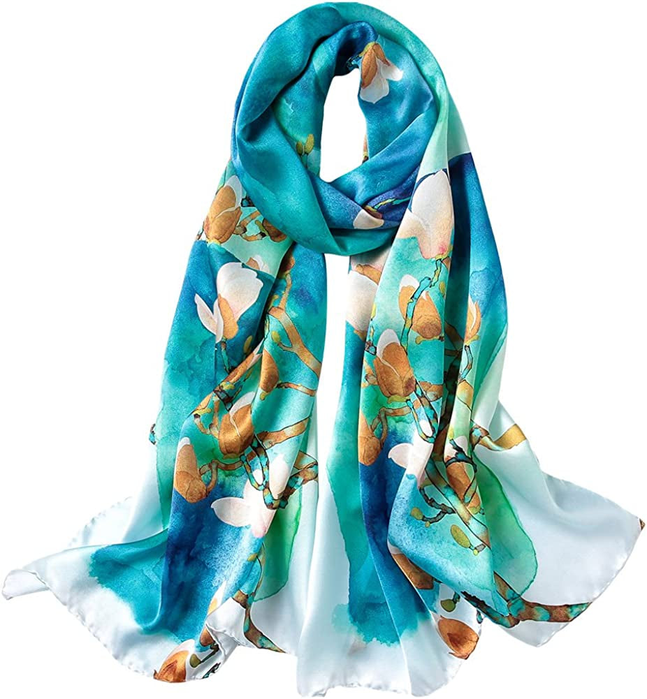 Women'S Mulberry Silk Scarf Floral Print Satin Long Scarf Wrap Shawl Apparel & Accessories > Clothing Accessories > Scarves & Shawls Smi&Love Nnyy02  