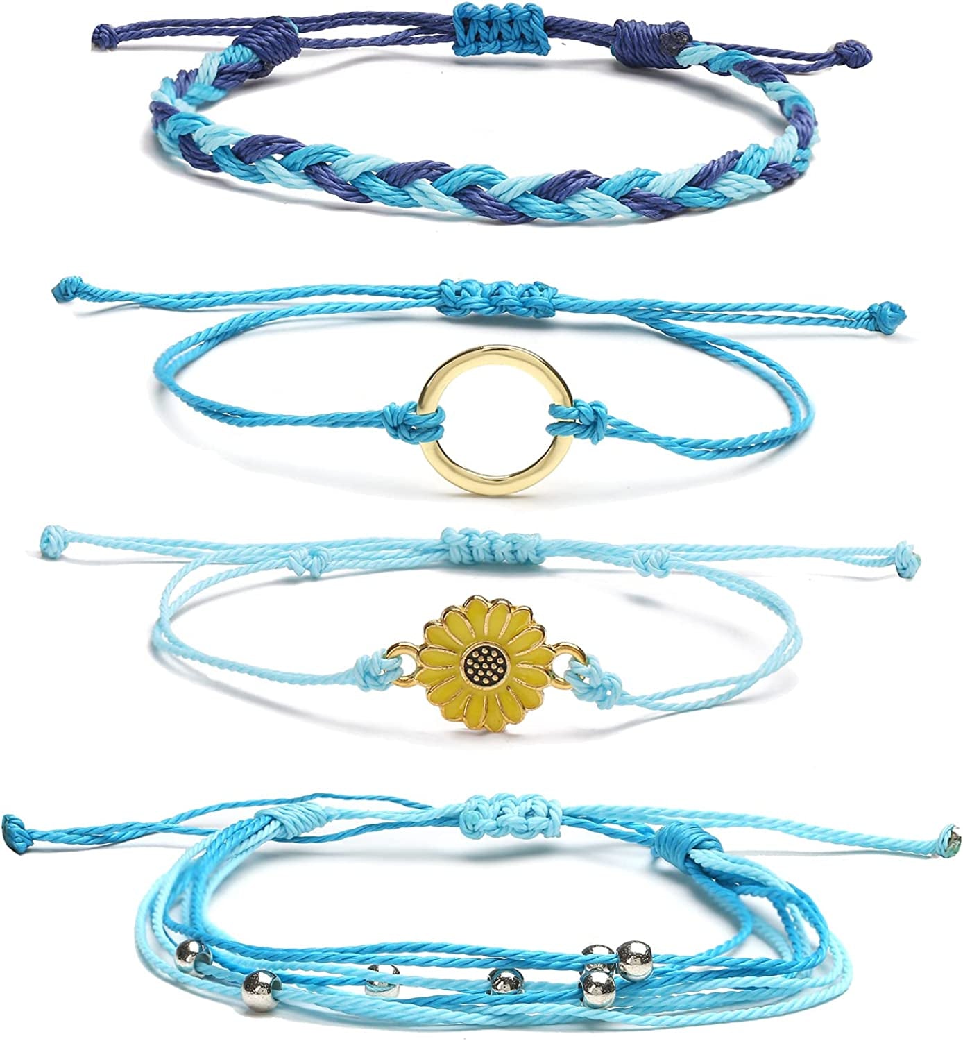 HUASAI Vsco String Bracelets for Teen Girls Women Waterproof Boho Rope Bracelets Wave Surfer Bracelets Summer Beach Anklets Apparel & Accessories > Jewelry > Anklets HUASAI Blue Sunflower Bracelets Anklets  