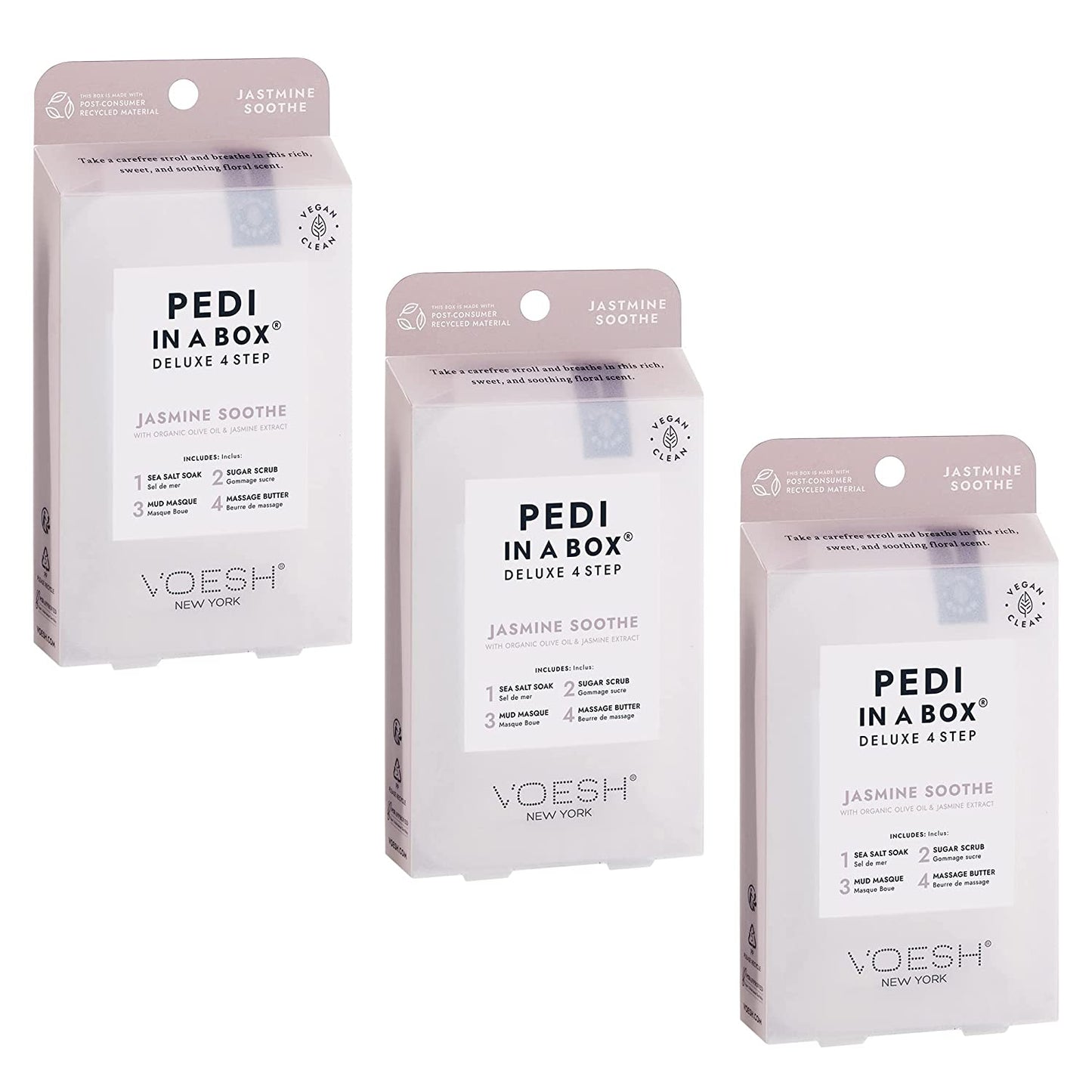 VOESH Pedi in a Box Deluxe 4 Step, Pack of 3 - Intensive Foot Treatment, Various Scents & Variety Packs Available, Spa Pedicure at Home, Spa Pedi, Pedi at Home, DIY Pedi, Unisex Spa Pedicure Health & Beauty > Personal Care > Foot Care KYLIE MAX Jasmine  