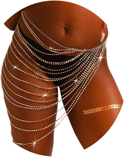Rhinestone Layered Waist Chains Gold Sparkly Crystal Belly Body Chain Sexy Tassel Bikini Rave Festival Party Beach Clubwear Accessories Jewelry for Women and Girls Apparel & Accessories > Jewelry > Body Jewelry Generic   